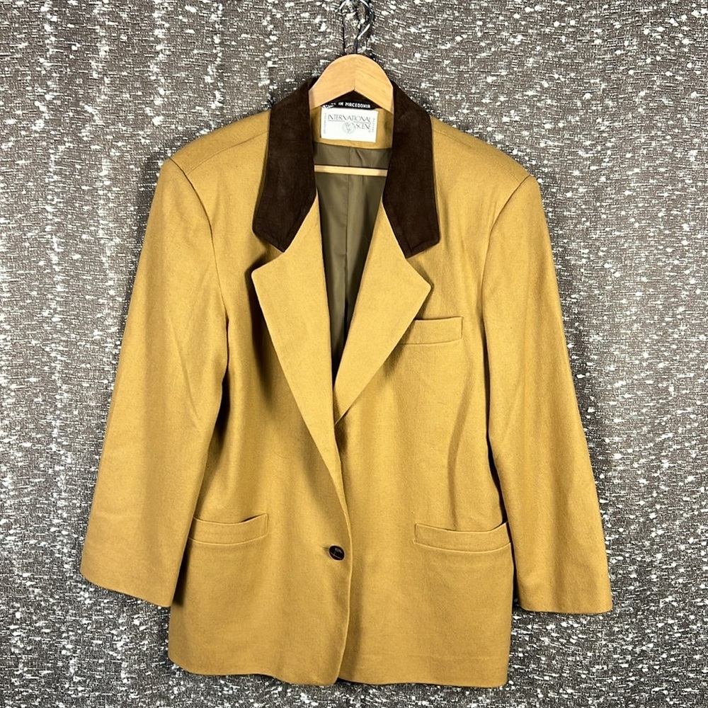 Vintage International Scene Tan Brown‎ Wool Blazer Button Up Coat